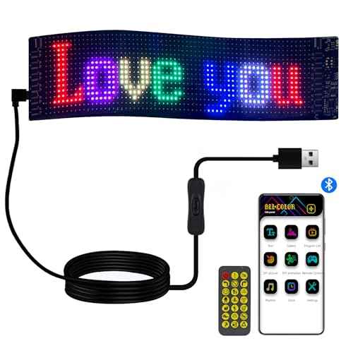 Programmable LED Sign,15''x4'' Ultra-Thin Flexible Bluetooth Screen USB 5V APP Control Custom Text Pattern Animation Scrolling LED Signs for Car Store Home Office Bar Hotel
