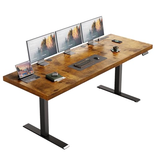 OffiGo 71-Inch Rustic Brown Electric Standing Desk with Memory Presets