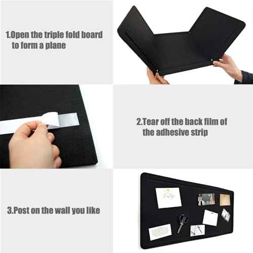 32"x16"Large Black Cork Board with 50 Push Pins, Black Cork Bulletin Board Felt Pin Board for Paste Notes, Photos, Schedules, for School, Home & Office