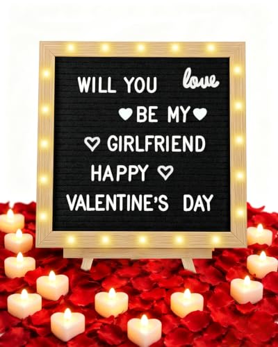 LPLEA Black Romantic LED Proposal Sign 10x10" for Girlfriend Proposal