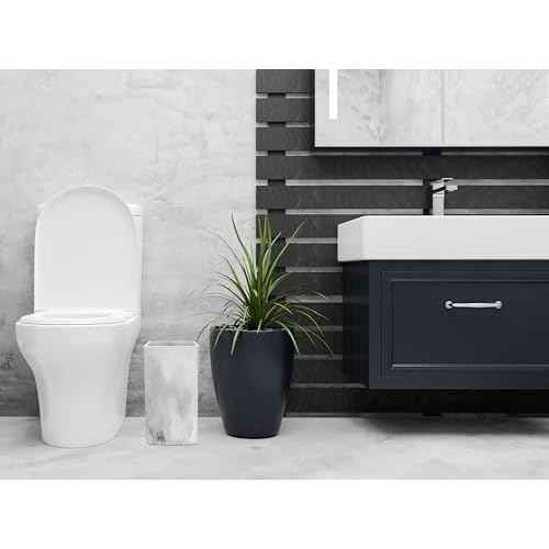 Essentra Home Marble Rectangular Trash Can for Home Office, Bedroom, Bathroom, Kitchen - 2.4 Gallon, 9 Liter Capacity - Fits in Narrow, Compact Spaces - Stable, Durable Polyresin
