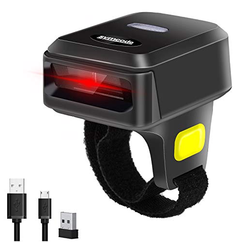 Symcode White Portable Ring Bluetooth & Wired Barcode Scanner 3-in-1