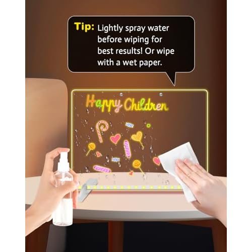 LED Note Board with 7 Colors - 13.8"x10" Acrylic Dry Erase Board with Light, 4 Modes Led Drawing Writing Board for Kids with 7 Marker Pen, Light up Message Board with Stand, Glow Rewritable Memo Board