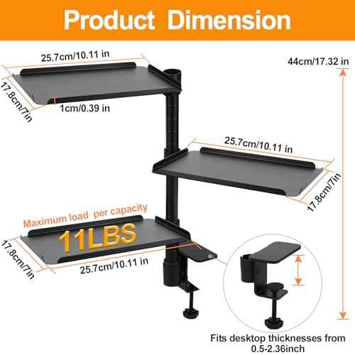 3 Tier Clamp On Desk Shelf£¬Adjustable Above or Under Desktop Organizer £¬360¡Æ Rotatable Carbon Steel Storage Tray for Home Office and Gaming Accessories£¨Black£©