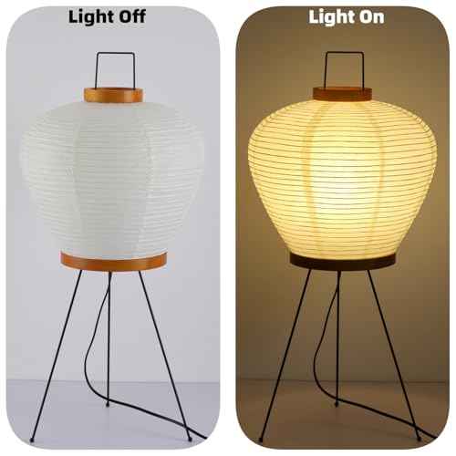 Noguchi Paper Lamp, Akari Floor Lamp, Japanese Lantern Ideal for Bedside, Living Room, and Japandi D?cor (Wooden Round)