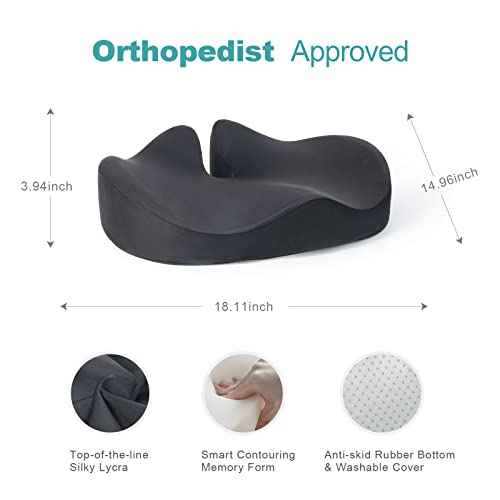Seat Cushion for Long Sitting Hours on Office/Home Chair, Car, Wheelchair, Memory Foam Sciatica Pain Relief Pillow, Seat Cushion for Hip, Tailbone, Coccyx Pain, Black