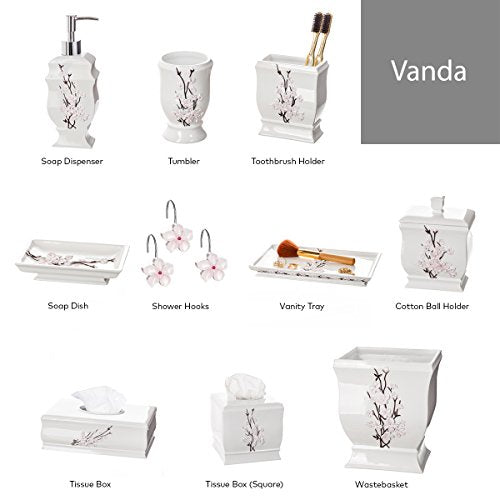 Creative Scents Vanda White Trash Can 1.48 Gal / 5.6L - Decorative Designed Wastebasket - Durable Small Bathroom Trash Can - Waste Basket for Bathroom, Powder Room, Bedroom Or Living Room Decor