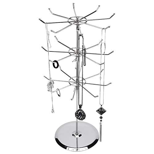 Polmart Adjustable Medium Duty Countertop Spinning Display Stand - for Retail, Jewelry, Cosmetics, Crafts - Reinforced Base, 360¡Æ Rotating Tiers, Three Height Adjustable Spinner (Silver)