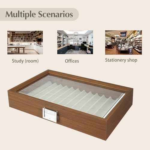 Wood Pen Display Case 12 Pen Organizer Box Pen Storage Collector Organizer Box With Glass Window Pen Fountain Collection Display Case£¨Black Walnut£©