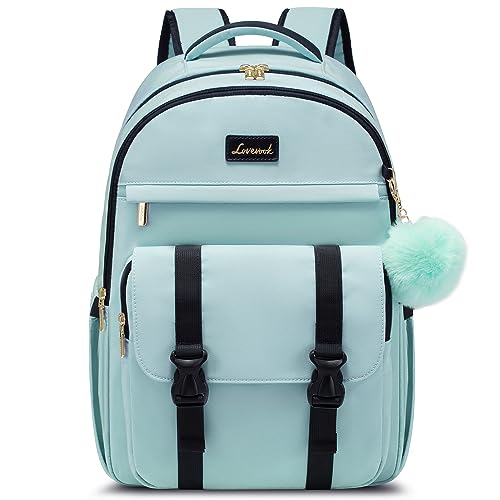 LOVEVOOK School Backpack for Teen Girls, Student Backpack Purse for 14-16 Teenage, Cute Kid Bookbag, Back to School Backpacks Fit 15.6 Inch Laptop, Large College Travel Bag, Mint Green