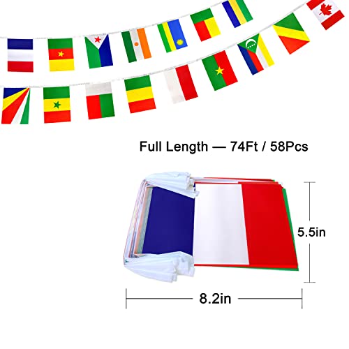 French Language Flags Banner 70 Feet with 29 Country Flags for Parties & Events
