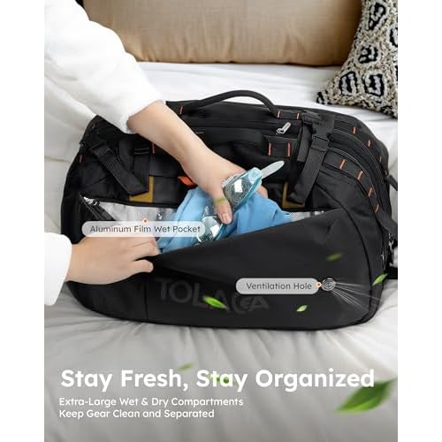 Tolaccea Travel Laptop Backpack, Large Carry on Backpack Flight Approved Convertible Duffle Luggage Bag Daypack Work Business Rucksack Fits 16" Laptop for Men Women 3 Carrying Ways, 40L-50L Expandable