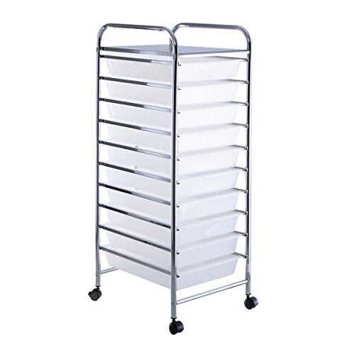 Giantex 10 Drawer Storage Cart Rolling Cart File Scrapbook Paper Mobile Organizer for School Office (Clear)