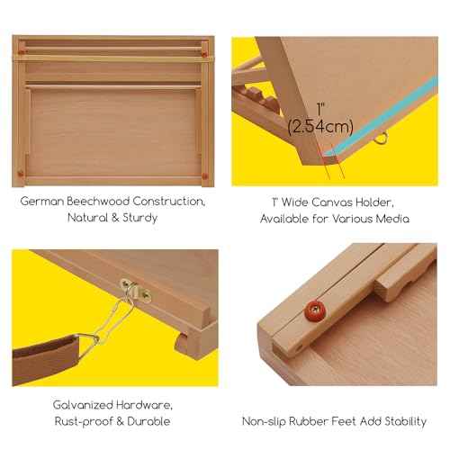 MEEDEN A3 Wooden Tabletop Easel for Painting, 5-Position Adjustable Drawing & Sketching Board with Shoulder Strap, Portable Beechwood Desktop Art Easel Stand for Adults, Artists, Beginners & Student