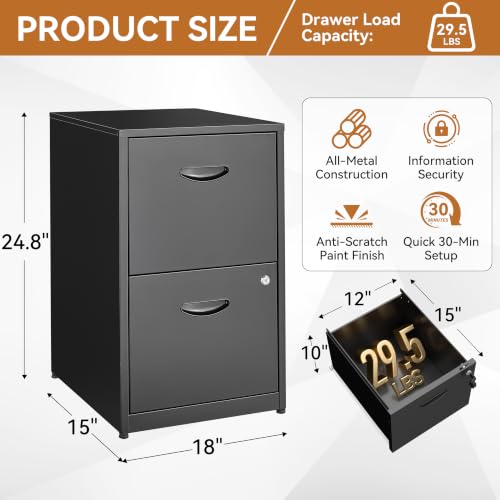 Polup Black 2-Drawer Lockable Metal File Cabinet for Home Office