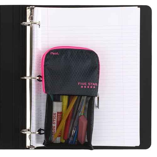 Five Star Pencil Pouch, Pen Case, Stand 'N Store Zipper Pouch, Fits 3-Ring Binder, Storage Organizer for Supplies Earbuds Chargers Cables Makeup, Navy/Pink (505160B-ECM)
