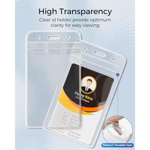 KTRIO 200 Pack Badge Holders - Vertical Clear ID Badge Holder with Waterproof Resealable Zip for Proximity Cards, RFID, Credit Cards, 2.5" x 3.4"