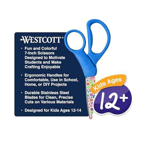 Westcott Fun and Fashionable Student Scissors for Ages 12+, Stainless Steel Floral-Printed Blades, Back-to-School, School Supplies, Classroom Supplies, 7-Inch