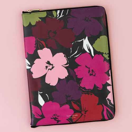 kate spade new york 13.25" x 9.50" Faux Leather Notepad Zip Folio with Interior Pocket, Zipper Close, and Pen Loop (Painterly Blooms)