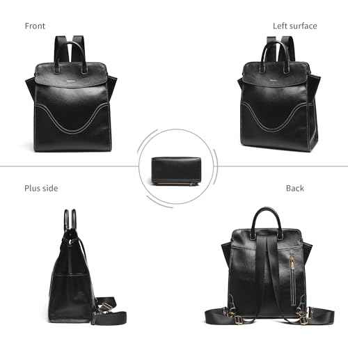 Medium Laptop Backpack Purse for Women and Men PU Leather Anti-theft Fashion Large Capacity Travel Casual Rucksack Convertible Business Computer Bags 240A Black