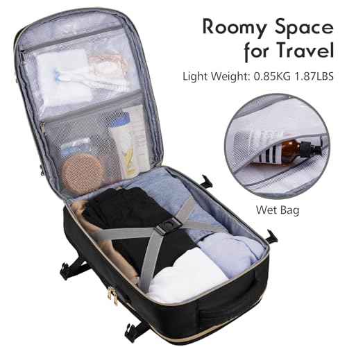 MOMUVO Travel Backpack for Women, Carry On Backpack Airline Approved with 3 Packing Cubes, 15.6 Inch Laptop Backpack with USB Charging Port, Casual Daypack for Weekender Business College, Black