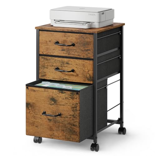 DEVAISE 3-Drawer Mobile File Cabinet + Rustic Brown Wood Grain 15.8''D x 15.4''W x 26.8''H