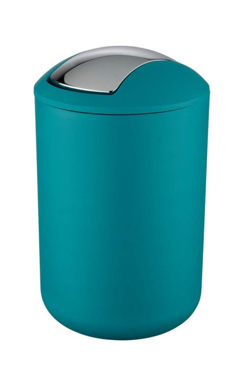 WENKO Small Trash Can with Lid, Garbage Bin with Swing Lid, Bathroom Trash Can, Waste Basket for Small Spaces, Bedroom, Office, Guest Toilet,1.7 gal, Petrol, 7.68 x 7.68 x 12.2 in