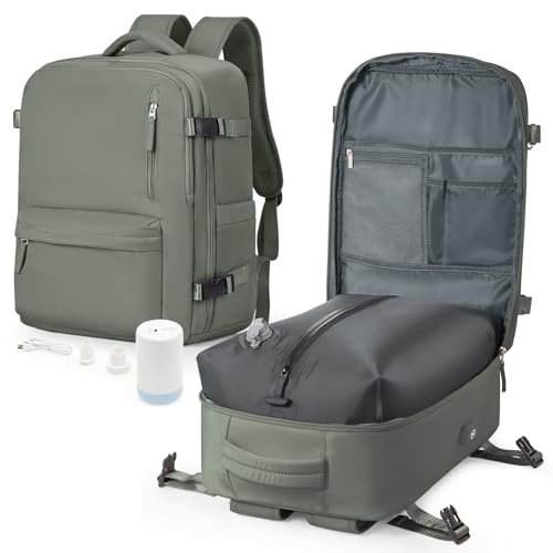 winspansy Large Storage Vacuum Compression Travel Backpack Seal Bags with Pump Clothing 18x14x8 Personal Item Work Carry on Business Vacpack College Laptop Backpack for Women Men Dark Green