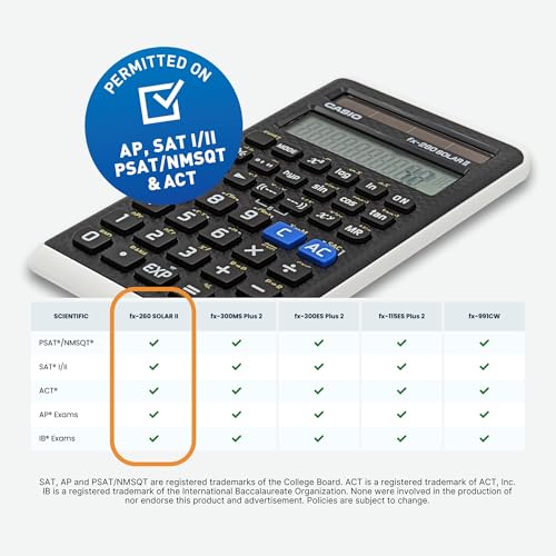 Casio fx-260 Solar II Scientific Calculator | 10-Digit Display | Fraction & Trig Functions | Ideal for Middle School, High School Math, Algebra, Trigonometry | Solar Powered