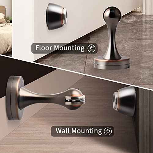 HUTLON Magnetic Door Stoppers, Oil Rubbed Bronze Stainless Steel, Heavy Duty Wall Floor Mount Magnet Door Holder Soft Catch, 6 Pack