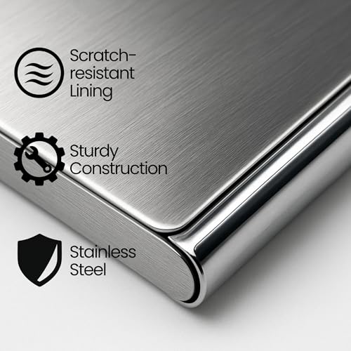 SunplusTrade Stainless Steel Business Card Holder 3.7" x 2.4" Slim Minimalist Pocket Case for Men & Women - Fits 18 Cards