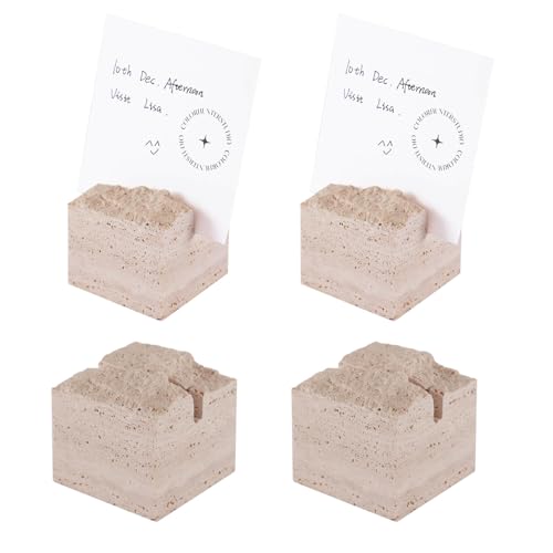 4 pcs Natural Travertine Place Card holder - Handmade Polished Wedding Table Signs, Multi-Use Memo Holder for Escort Cards, Photos & Business Cards (2.36"x2.36"x1.96")