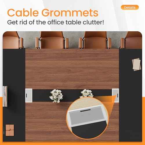 Furmax 8FT Conference Table, 94.48¡± Meeting Seminar Table with Cable Grommets, Boardroom Table Workstation for Meeting Room, Office Conference (Black & Walnut)