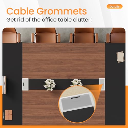 Furmax 8FT Conference Table with Cable Grommets - Black & Walnut