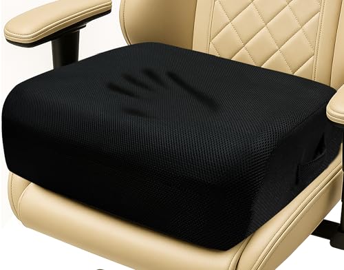 Acxseo 6-Inch Extra Thick Memory Foam Chair Cushion with Carry Handle, 18 x 16 x 6in, Black – Non-Slip Booster Seat for Office, Car, Wheelchair