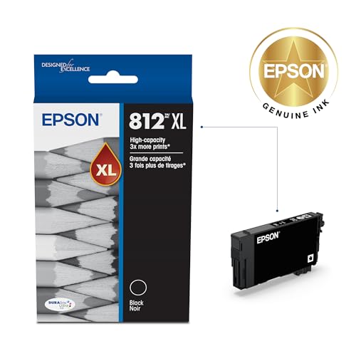 EPSON 812 DURABrite Ultra Ink High Capacity Black Cartridge (T812XL120-S) Works with WorkForce Pro WF-7310, WF-7820, WF-7840, WorkForce EC-C7000