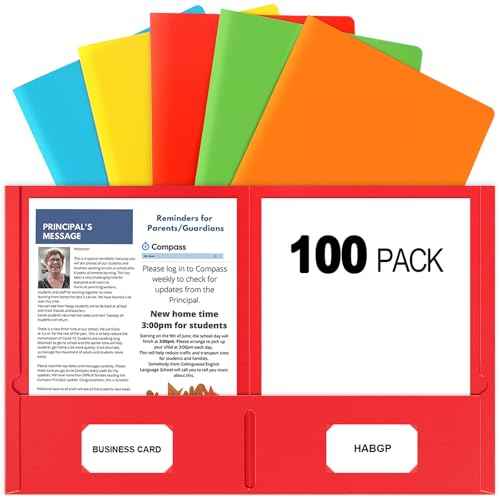 HABGP Two Pocket Folders, 100 Pack 2 Pocket Folders Fit Letter Size Paper, Colored Paper File Folders with Pockets for School Office Home Business (5 Colors)
