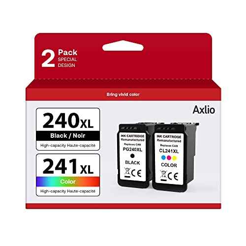 PG-240XL/CL-241XL Compatible Ink Cartridges Replacement for Canon 240 241, 240XL 241XL Combo Pack Use to Canon MG3620 TS5120 MG3520 MG2120 MX452 MX512 MX532 Printer (2 Pack)