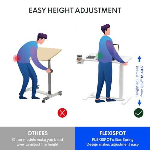FLEXISPOT Mobile Standing Desk with Wheels Pneumatic Laptop Desk Rolling Computer Cart Movable Height Adjustable Small Sit Stand Desk Computer Workstations Home Use£¨27.6" W x 15.7" D,White
