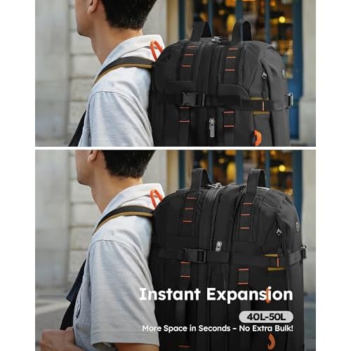 Tolaccea Travel Laptop Backpack, Large Carry on Backpack Flight Approved Convertible Duffle Luggage Bag Daypack Work Business Rucksack Fits 16" Laptop for Men Women 3 Carrying Ways, 40L-50L Expandable
