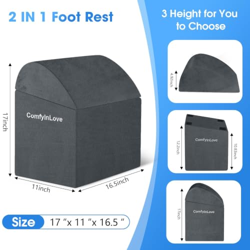 Foot Rest for Under Desk with 3 Heights - Dark Grey (ComfyInLove)