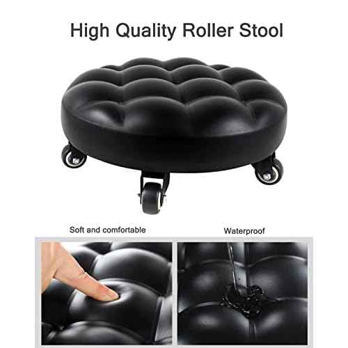 Rolling Stools with 5 Wheels Modern Low Roller Seat Stool for Home Office Men Wemen Girl Shop Salon Kitchen Garage or Sofa Foot Rest Black