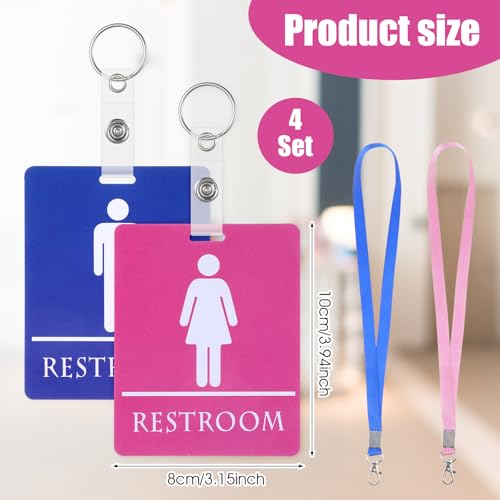 Classroom Bathroom Passes Set with Key Holders & Buckles - 4 Pack