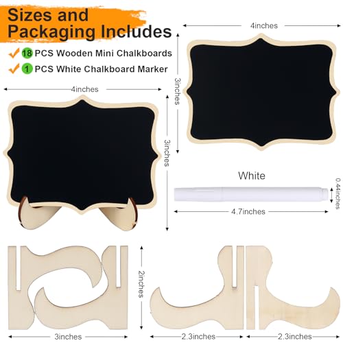 Herda 18 PCS Mini Chalkboard Signs with Easel Stand, Wooden Blackboard Labels for Wedding Celebration, Name/Place Cards, Food Labels for Party Buffet, Reusable Signs/Message Boards/Table Numbers etc.