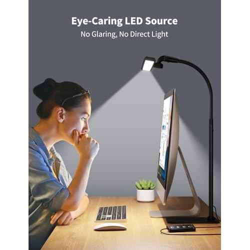 Kary LED Desk Lamps for Home Office, Tall Desk Light with Base, Flexible Gosseneck Adjustable Height 5-Level Dimmable Brightness & Color, Architect Lamp for Working,Reading,Crafting,Study
