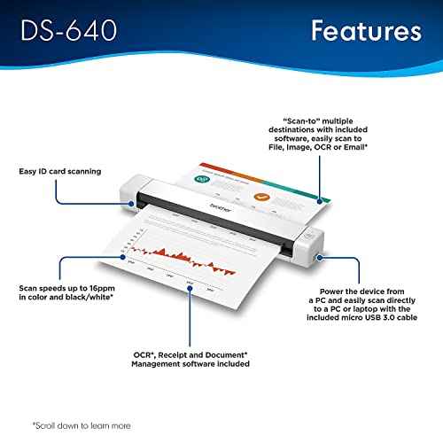 Brother DS-640 Compact Mobile Document Scanner, (Model: DS640) 1.5"x2"x11.9"