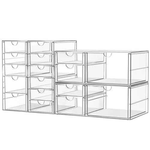 Makeup Acrylic Organizer with 17 Drawers(4 Sets), Desk Organizers and Accessories, Clear Makeup Organizer, Dustproof Storage Drawers for Office Art Craft Supplies