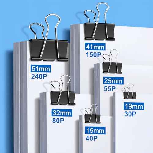150 PCS Binder Clips Assorted Sizes, Extra Large Medium Small Mini and Micro, Metal Paper Binder Clip Black,Paper Clamps, 6 Sizes for Office, School and Home