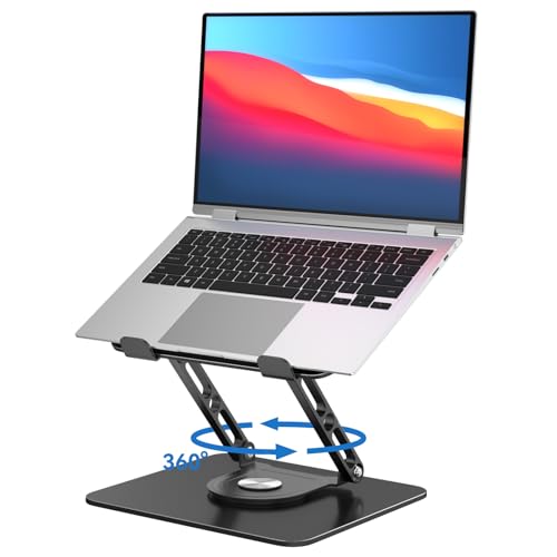 GleYo Black Rectangle Adjustable Laptop Stand - 360° Rotating, Foldable & Portable, Ergonomic Mount for MacBook Air/Pro 16 inch