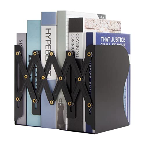 Aobopar Black Adjustable Metal Bookends for Heavy Books, Desk Organizer